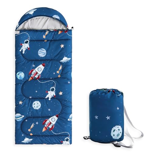 Wake In Cloud - Bolsa de Dormir para Niños, Ligera y Compacta, Forma Rectangular, Capacidad Individual, Color Azul Cohete Espacial miniatura 1