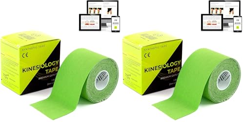 KALAHARI 1 X Rollo Cinta Kinesiologica Profesional más e-Book Manual Aplicaciones en Español - Synthetic Kinesiology Tape para una Mejor Adherencia y Resistencia al Agua y al Sudor - (5cm x 5m) VERDE