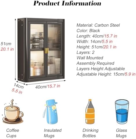 Adjustable Wall-Mounted Water Bottle Rack, 2-Tier Magnetic Storage Shelf for Home & Kindergarten, White & Black Cup Organizer, 15.7"x5.5"x20.1"
