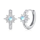 REDSUN Pendientes de plata de ley 925 con forma de estrella de ocho puntas para mujer, piedra lunar y circonita 5A, para mujeres, mujeres, novias, niñas, cumpleaños, San Valentín