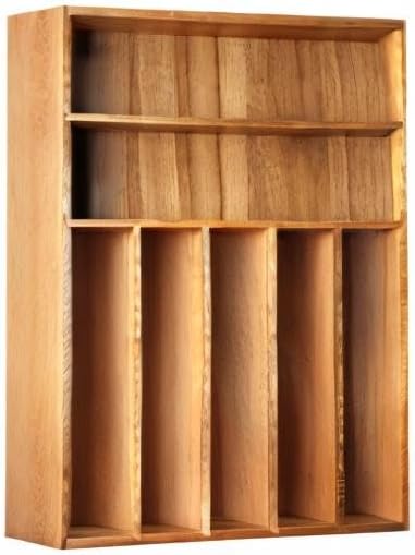 Miniatura 7 de Organizador de cubiertos de cocina, organizador de utensilios de acacia, organizador de cubiertos en cajón, bandeja organizadora de cubiertos (7