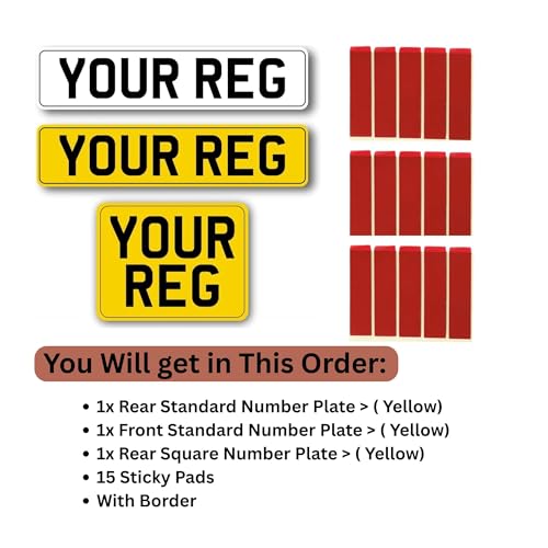 2D,3D,4D Registration Number Plates with Double Sided Sticky Pads, Premium Quality 100% MOT/ROAD Legal Car Number Plates Pair UK- Passed Plates`(Standard - Square) - Image 3