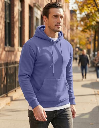 Image of JMIERR Mens Fleece Lined Hoodie Pullover Drawstring Pocket Winter Warm | Cozy fleece-lined pullover, adjustable drawstring hood, kangaroo pocket, regular fit, machine wash