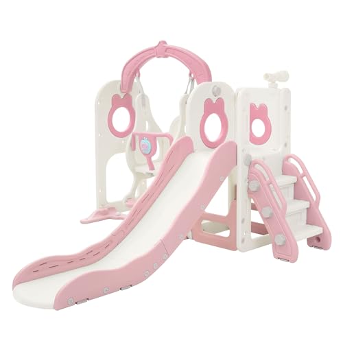 Joyz Toboggan et Balançoire Enfant 5 en 1 avec Escaliers, Télescope, Panier de Basket, Aire de...