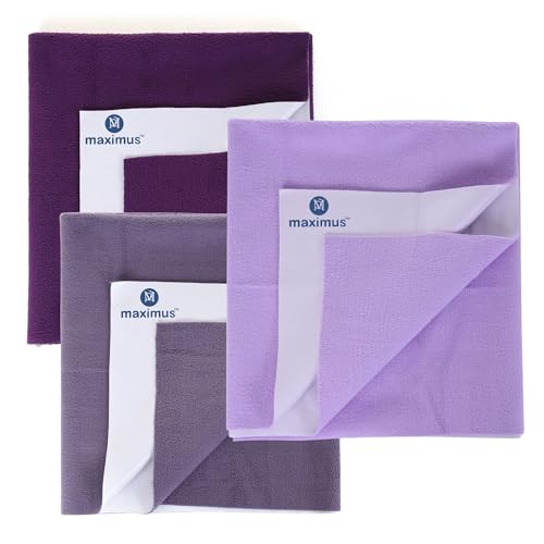 Image of Maximus Waterproof Quick Dry Sheet for Baby Pack of 3 | Bed Pad Extra Absorbent Washable Matress Protector | Bed Protector Sheet for Toddler Children (100x70 cm) (Purple, Voilet & L Purple, Medium)
