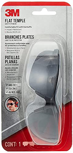 3M Flat Temple Safety Eyewear With Scratch Resistant Lens, Safety Glasses With Black/Grey Frame And Grey Lens, 1-Pair #TOP29
