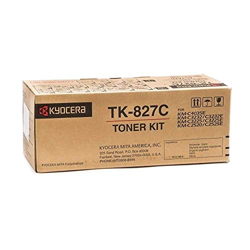 Kyocera 1T02FZCUS0 Model TK-827C Cyan Toner Cartridge For use with Kyocera KM-C2520, KM-C2525