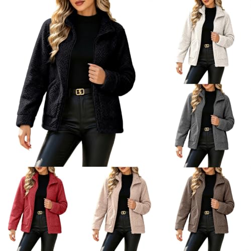 GOSEAGOTOFUN Women Fleece Jacket Full Zip Stand Collar Jacket Casual Long Sleeve Soft Cozy Coat Fall Winter Warm Outerwear Black Small - image 1