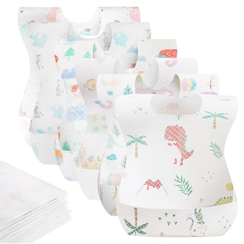 Oaioya 60 Unidades Baberos para Bebé Impermeables con Capa PE + Absorbente + Tela Suave, Baberos con Bolsillo Recien Nacido Práctico para Niños y Niñas 0-36 Meses