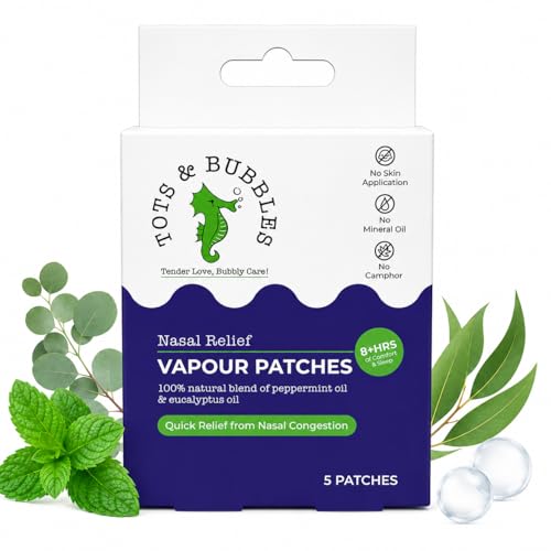 Image of Tots & Bubbles Natural Vapour Patches for Babies & Kids | Eucalyptus, Peppermint & Thymol | Camphor-Free, Up to 8 Hrs Relief from Cold & Nasal Congestion (Pack of 1)