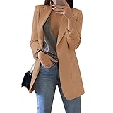 Cnkwei Womens Casual Blazers Open Front Long Sleeve Lapel Collar Office Work Jacket Camel