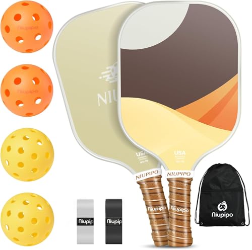 Image of niupipo Pickleball Paddles Set of 2 or 4, USAPA Approved Fiberglass Pickleball Paddle Set with Balls and Bag, Polypropylene Honeycomb Core, Lightweight Pickleball Paddles for Beginners Men Women
