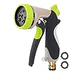 Garden Hose Pipe Spray Gun, Heavy Duty Metal Water Hose Nozzle with 8 Adjustable Spray Patterns, High Pressure Hand Sprayer with Flow Control, Best for Watering Plants & Lawns, Washing Cars & Pets