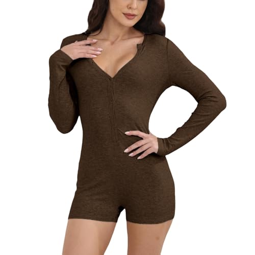 Barboteuse col en V à manches courtes pour femme grande taille | Pyjama moulant