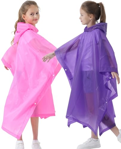 Image of Rain Poncho for Kids(2 Pack) Waterproof Reusable EVA Raincoat One Size Rain Jackets for Children,Boys and Girls