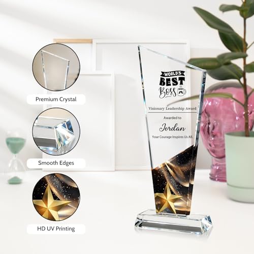 Aumuko Personalized Crystal Trophy Award, Custom Awards and Trophies with Logo Text, Employee Appreciation Gifts, Recognition Gifts, Office Gifts for Boss Teacher Doctor Coach, 30+ Colors — view 2