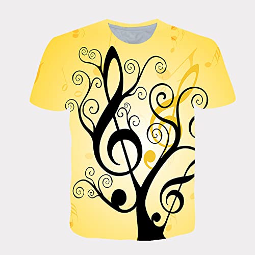 Tshirt Homme Humour,Hauts À Manches Courtes Unisexe Nouveauté Simple Note De Musique Arbre De Vie Motif Jaune Col Rond Sweat Décontracté Respirant Streetwear pour Femme Homme Sports De Plein Air Cover