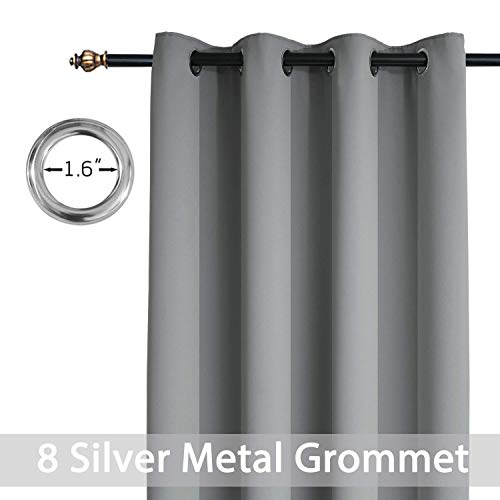 Yakamok Grommet Room Darkening Thermal Insulated Blackout Curtains Window Panels for Bedroom Width 52 Inch by Length 54 Inch Grey Two Curtain Panels