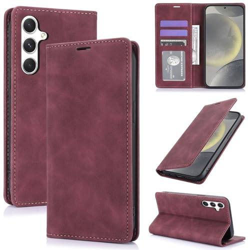 Étui compatible avec Samsung Galaxy S26 Plus cuir portefeuille rabat arrière rétro bordeaux