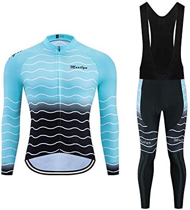 Men Cycling Jersey Set Long Sleeve Pro Cycling Clothes Riding Quick Dry Jacket + Cycling Bib with 9D Pad - Bike Clothing Kit