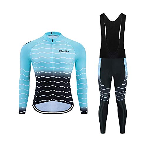 Men Cycling Jersey Set Long Sleeve Pro Cycling Clothes Riding Quick Dry Jacket + Cycling Bib with 9D Pad - Bike Clothing Kit