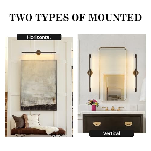 Image of Museum Gallery Bathroom Picture Light - 30 Inch Long Bronze Brass Dimmable Hardwired Wall Sconces with E12 Bulb - Frame Pictures Art Deco Sconce Lights for Painting Photo Artwork Library Vanity Over