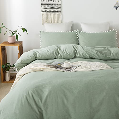 image for Softta Boho Bedding Twin XL White Vintage Pom-Fringe Pompom Duvet Cove