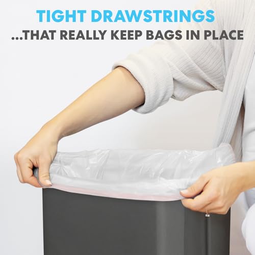 Image of Simpli-Magic 13 Gallon Drawstring Trash Bags, Code B, 120 Pack - Tall Kitchen Garbage Bags, Custom Made with Premium Materials (White)
