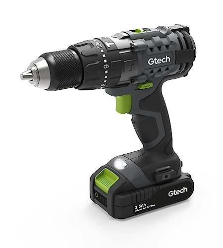 Gtech CCD001 Cordless Combi Drill | 2500mAh 20V Li-ion Battery | 2-Gear 21 Torque Settings | LED Headlight | 9pc Drill Set