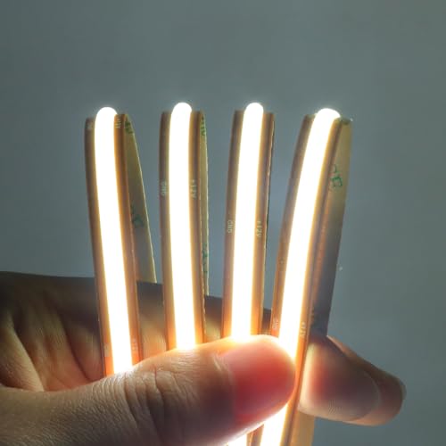Tira de luces LED COB superbrillante de 12 V, 528 LEDs/m, flexible y cortable, autoadhesiva para uso en interiores, perfecta para festivales, fiestas y decoración de bricolaje (blanco, 8 m)