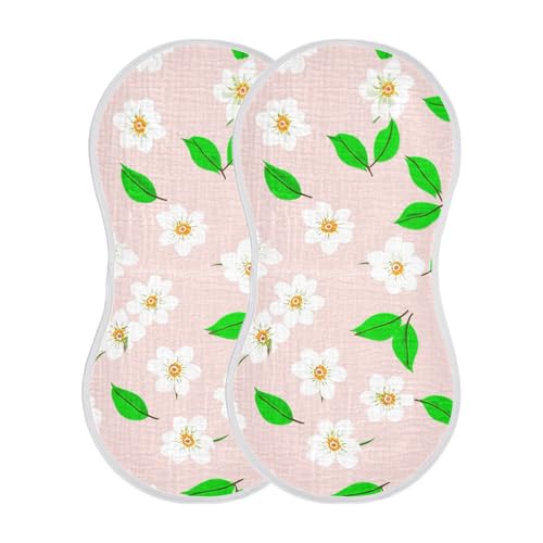2 Pack Baby Burp Cloths, Soft Absorbent Burping Cloths for Babies, Cotton Milk Spit Up Rags, Large Size for Newborns, Baby Boys and Girls (White Floral Pattern)