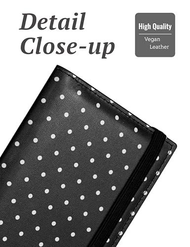Image of Yarnic Checkbook Cover for Personal Checkbook Holder (Polka Black) | Check Book with Pen Holder & Built-in Clear Plastic Divider for Duplicate Checks
