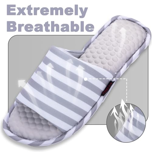 Wide Fit Open-Toe Massage Slippers for Women – Breathable Knit Fabric, Cozy Memory Foam, Non-Slip Indoor House Slides3