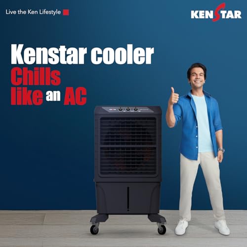 Image of Kenstar MAHA KOOL HC 120 L Desert Air Cooler WITH FRONT LOCKING COMMERCIAL GRADE WHEELS for Home|Anti-Bacterial Honeycomb Pads|High-Speed |Invertor ready|50Ft Air Throw|1-Yr Product Warranty|Grey
