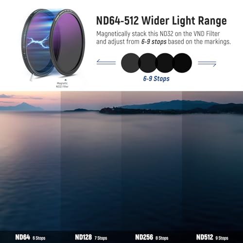Image of Neewer HD True Colors 49mm Variable ND Filter ND2-512 (1-9 Stops), VND Filter & Magnetic ND32 Lens Filter, Multi Coated Neutral Density Filter, No Color Shift /No X Cross /No Vignetting