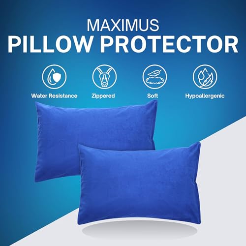 Image of The Maximus Waterproof & Dustproof Terry Cotton Pillow Protector Standard Size, Set of 2, Royal Blue (18 inch x28 inch)