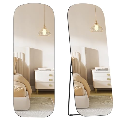 SONGMICS Ganzkörperspiegel, 160 x 50 cm, mit abgerundeten Ecken, Standspiegel aus Qualitätsglas, Aluminium-Rahmen, für Schlafzimmer, Ankleidezimmer, tintenschwarz LFM029B01