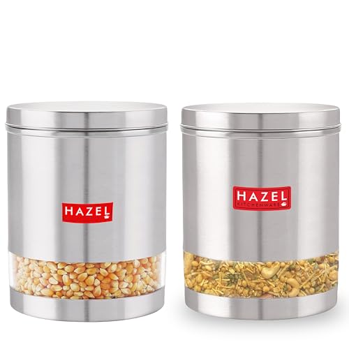Image of HAZEL Stainless Steel Transparent Wide Mouth Container, 1350 ml Kitchen Storage Jars, Set of 2