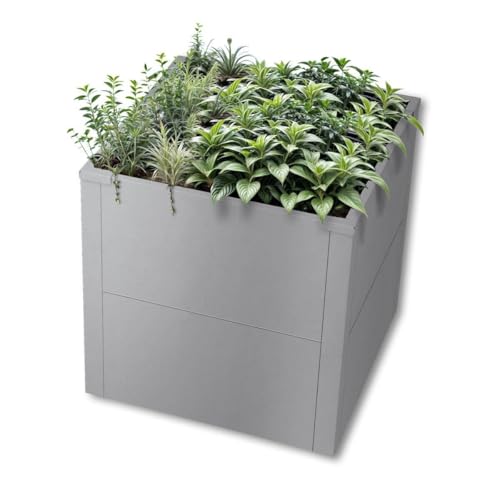 Metzler Hochbeet für den Garten oder Balkon – Stahl in Grau | Witterungsbeständiges Metall-Gartenbeet, Pflanzenbeet, Blumenhochbeet | 50 x 50 x 50 cm