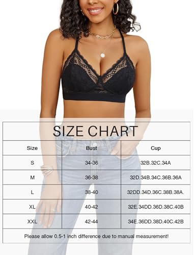 Image of Avidlove Bralettes for Women Lace Racerback Bras Wireless Unlined Bralette Comfy Bra Sexy Lingerie Tops