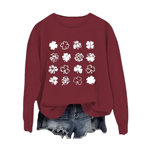 Genérico Sudadera Mujer Capucha Corta Women's Spring Round Neck St. Day Letter Printed Loose Casual Hoodie Sudadera Mujer Deporte Sin Capucha (Wine, S)