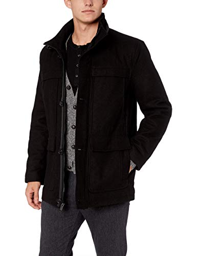 Marc New York by Andrew Marc Men's Brantley Wool Melton Stand Collar Jacket, Black, X-Large