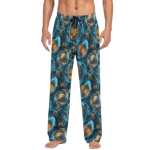 Men's Pajama Pants,Cartoon Swirling Basketball Lounge Lightweight Sleep Bottoms Pants with Pockets Size S-XXL