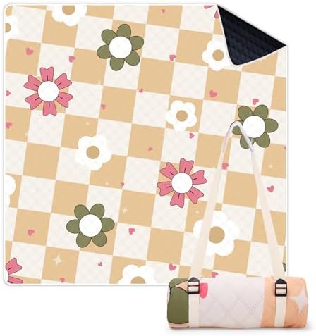 LARUTAN Picknickdecke 200x200 cm, wasserdicht & waschbar, Faltbare Stranddecke mit Tragegurt, Outdoor Decke für Strand, Camping, Park & Picknick, Kyoto