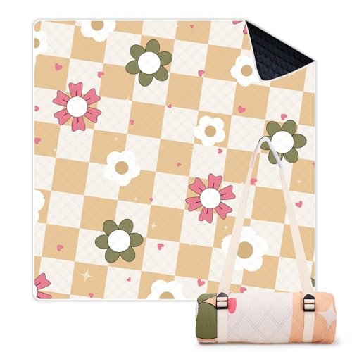 LARUTAN Picknickdecke 200x200 cm, wasserdicht & waschbar, Faltbare Stranddecke mit Tragegurt, Outdoor Decke für Strand, Camping, Park & Picknick, Kyoto