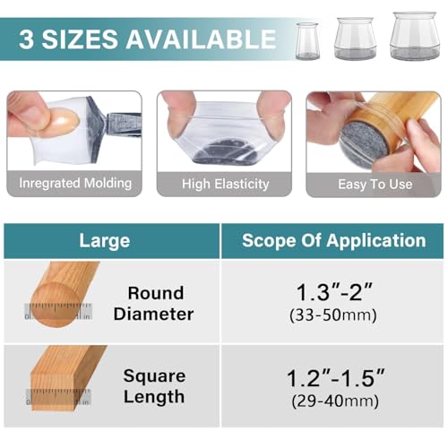 Image of Chair Leg Floor Protectors Chair Leg Protectors for Hardwood Floors Silicone Pads Covers to Protect Floors (4, Small (0.9 inch-1.29 inch))