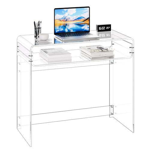 VEVOR Acrylic Desk, Clear Laptop Study Desk with Storage Shelf,