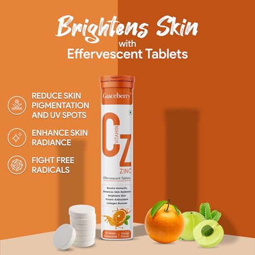 Image of Graceberry Natural Vitamin C + Zinc 1000mg with Amla, Orange Extract Supports Organic Immunity Booster 120 Effervescent Tablets| Helps Build Collagen For Healthy Nail, Hair & Skin