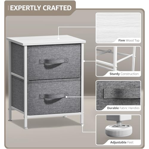Sorbus Nightstand with 2 Drawers - Bedside Furniture End Table Night Stand with Steel Frame, Wood Top & Easy Pull Fabric Bins - Small Dresser & Chest for Home, Bedroom Accessories & Office — view 4