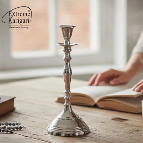 Image of Aluminum Royal Candlestick Holders for Home, Dining and Table Decor, Best Gift for Christmas Decor, Dining Table Decor (Silver, Small)